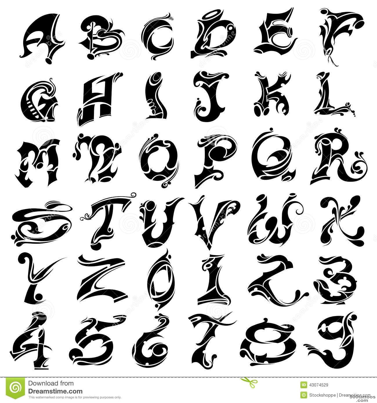 Tattoo Alphabet And Number Stock Vector   Image 43074529_36
