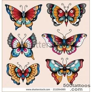 Set of old school tattoo art butterflies for design and decoration _17