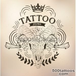 Tattoo old school studio skull ram - Vector image _ 43