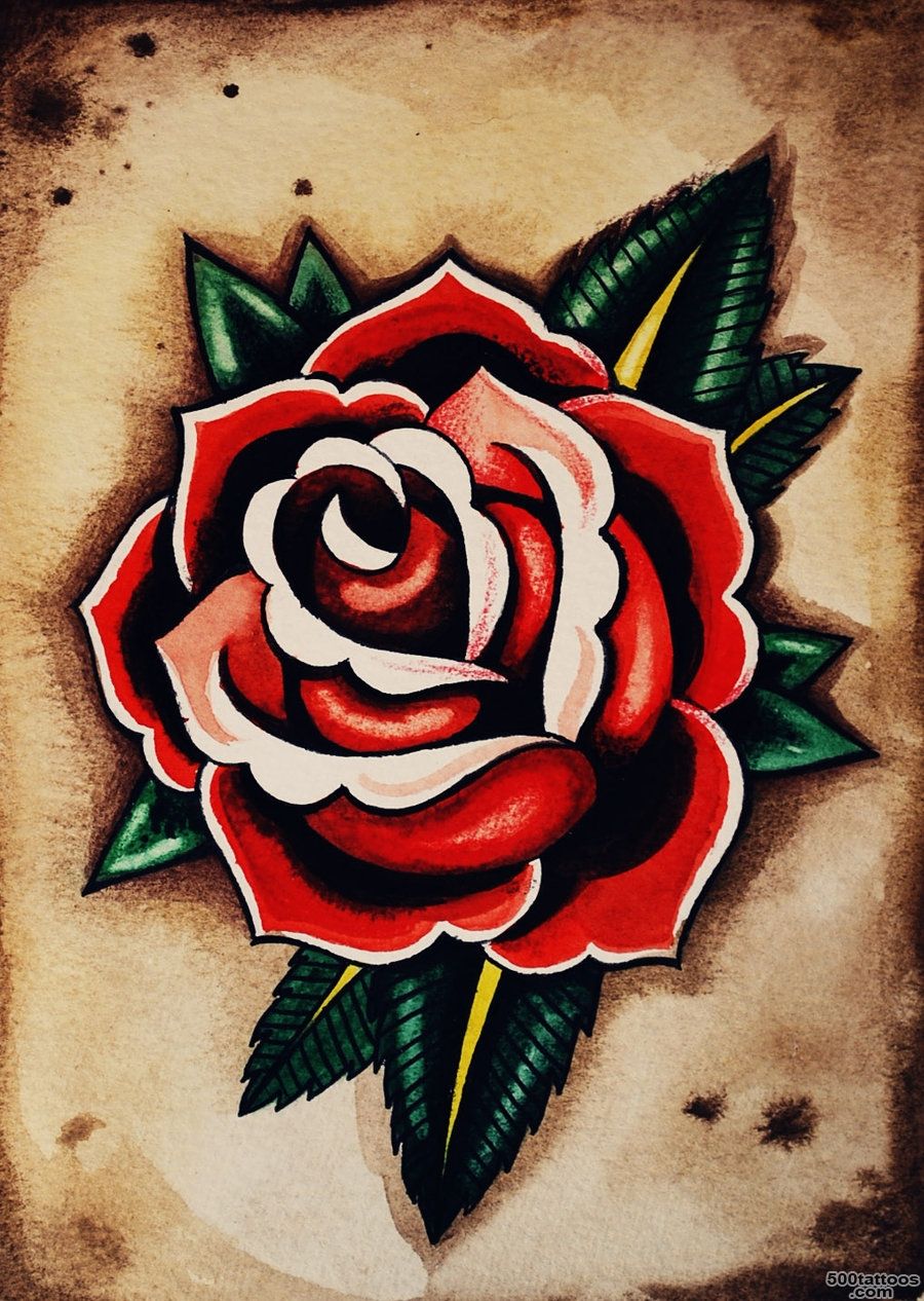 Classic Old School Rose Tattoo Design   Tattoes Idea 2015  2016_49