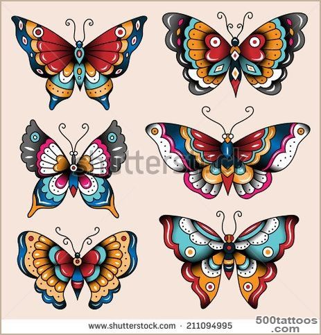 Set of old school tattoo art butterflies for design and decoration ..._17