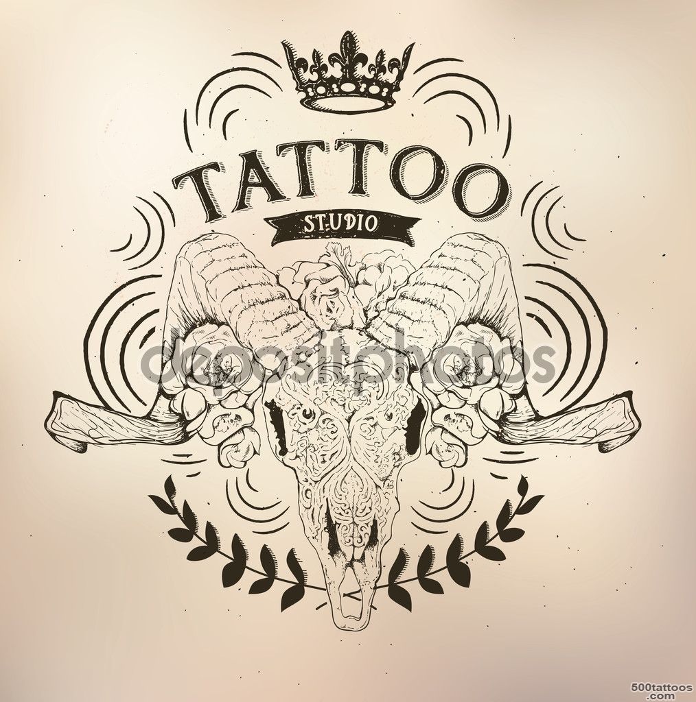 Tattoo old school studio skull ram - Vector image ..._ 43
