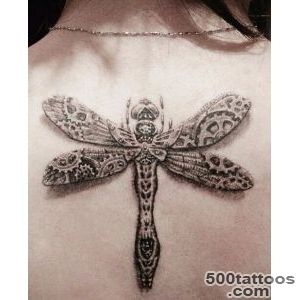 Girl with a Dragonfly with gears tattoo on her back  Tattoos on _17