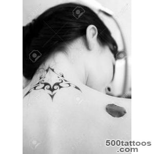 Woman In A Bathroom With Tattoo On Her Back Black And White _5