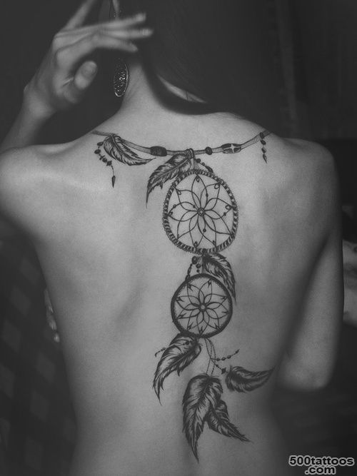 decorative Dreamcatcher tattoo on her back. graceful and ..._2