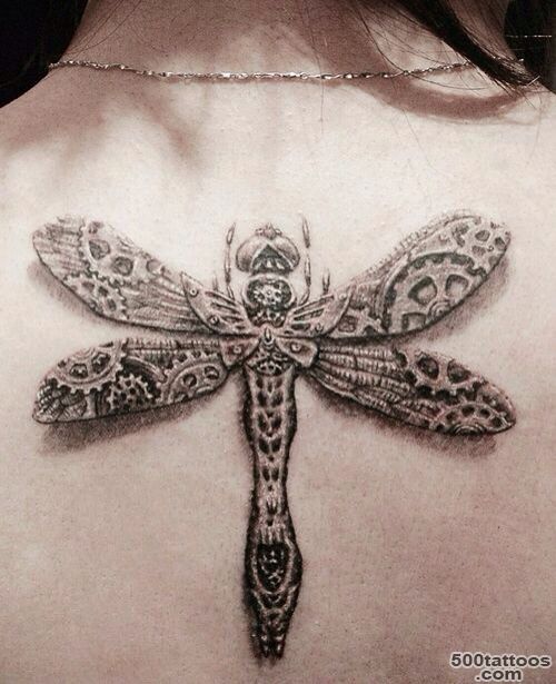 Girl with a Dragonfly with gears tattoo on her back  Tattoos on ..._17