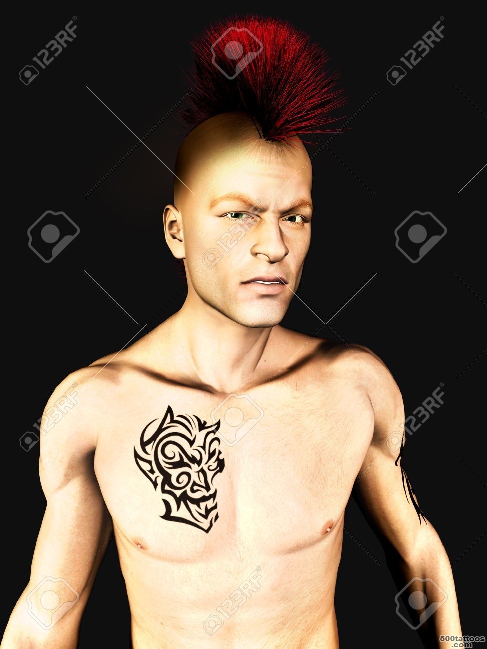 A Male Punk Rocker With A Mohawk Hair And A Tattoo On His Arm ..._29