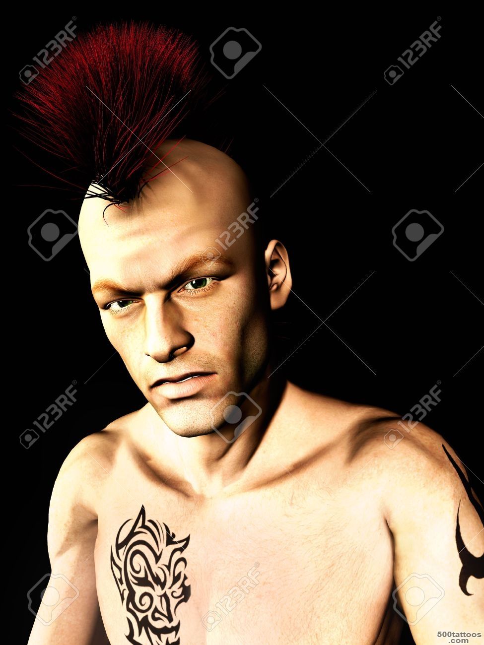 A Male Punk Rocker With A Mohawk Hair And A Tattoo On His Arm ..._36
