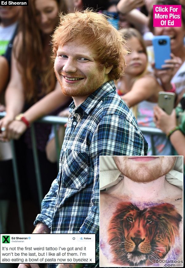 Ed Sheeran#39s Weird Tattoo Defends The Lion On His Chest Against ..._20
