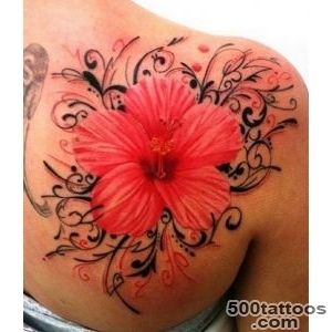 Maroon hibiscus flower tattoo on shoulder blade   Tattooimagesbiz_46