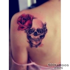 Pretty red rose with skull tattoo on shoulder blade   Tattooimagesbiz_18