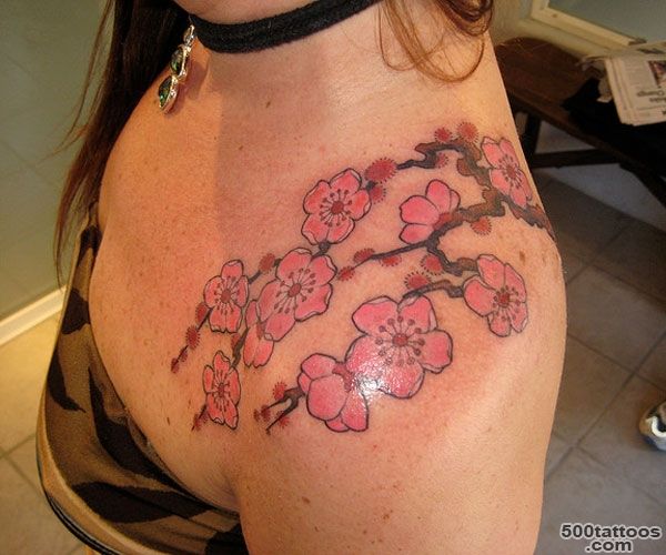 Flower female tattoos shoulder blade_24