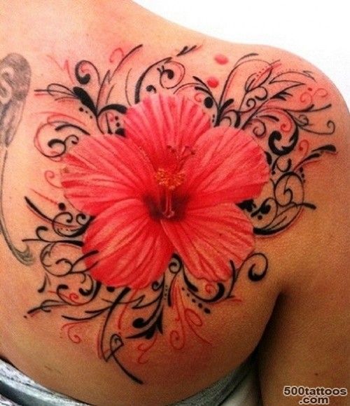 Maroon hibiscus flower tattoo on shoulder blade   Tattooimages.biz_45