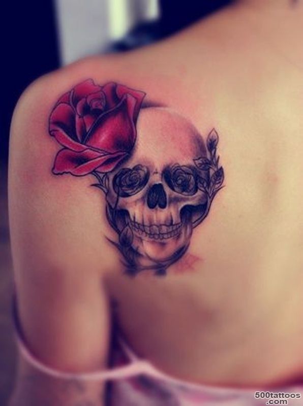 Pretty red rose with skull tattoo on shoulder blade   Tattooimages.biz_18