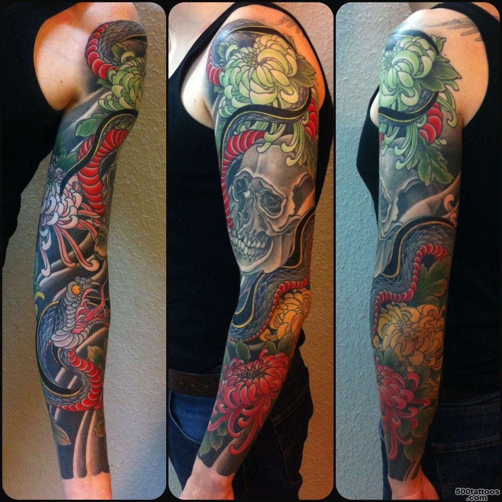 Elegant tattoo with a skull and a snake in oriental style   Skull ..._16