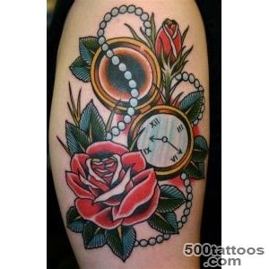 Pin School Rose Tattoo With Pocket Watch And Pearl Necklace _36