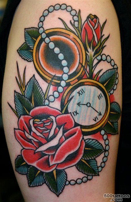 Pin School Rose Tattoo With Pocket Watch And Pearl Necklace ..._36