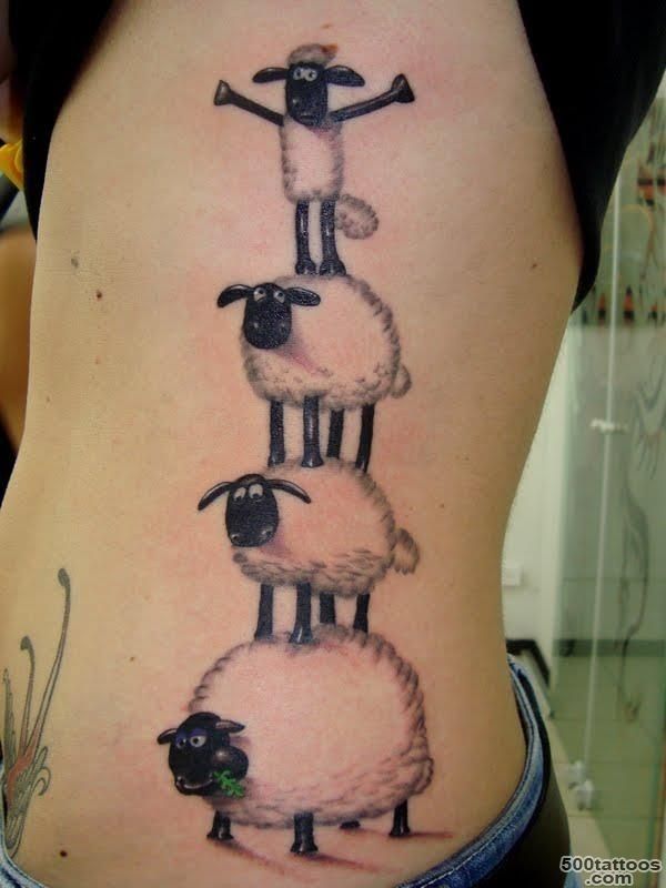 Cartoon black ink sheep pyramid tattoo on side   Tattooimages.biz_31