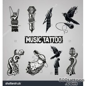 Music Tattoo Collection Isolated Rock Sign Set For Music Fans _8