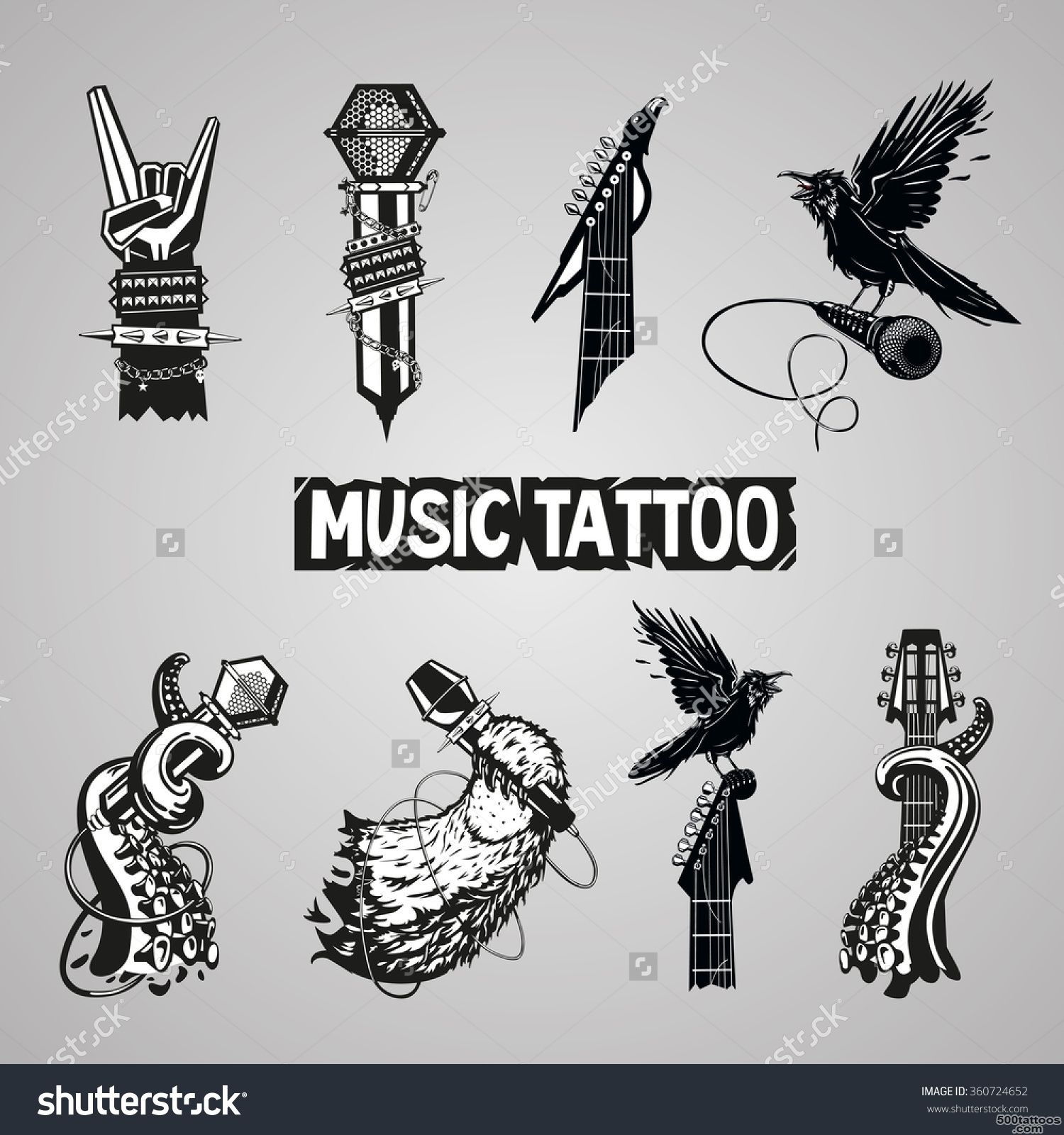 Music Tattoo Collection. Isolated Rock Sign. Set For Music Fans ..._8