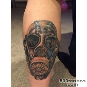 Gas mask stalker tattoo full colour leg tattoo  2015 tattoos _6