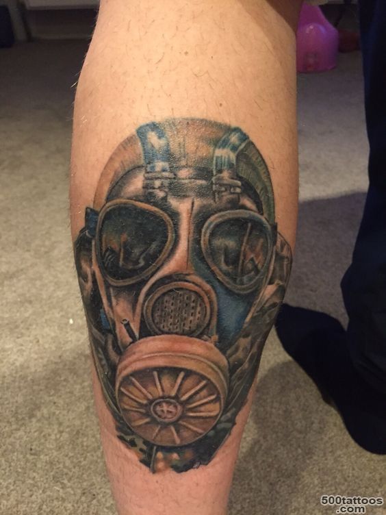Gas mask stalker tattoo full colour leg tattoo  2015 tattoos ..._6