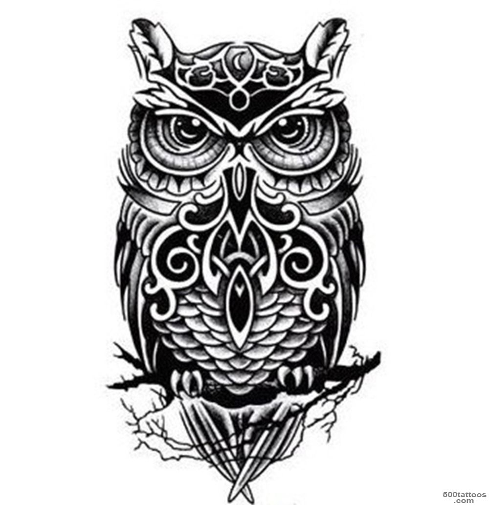 Black And White Owl Totem Printed Tattoo Sticker Waterproof Sexy ..._21