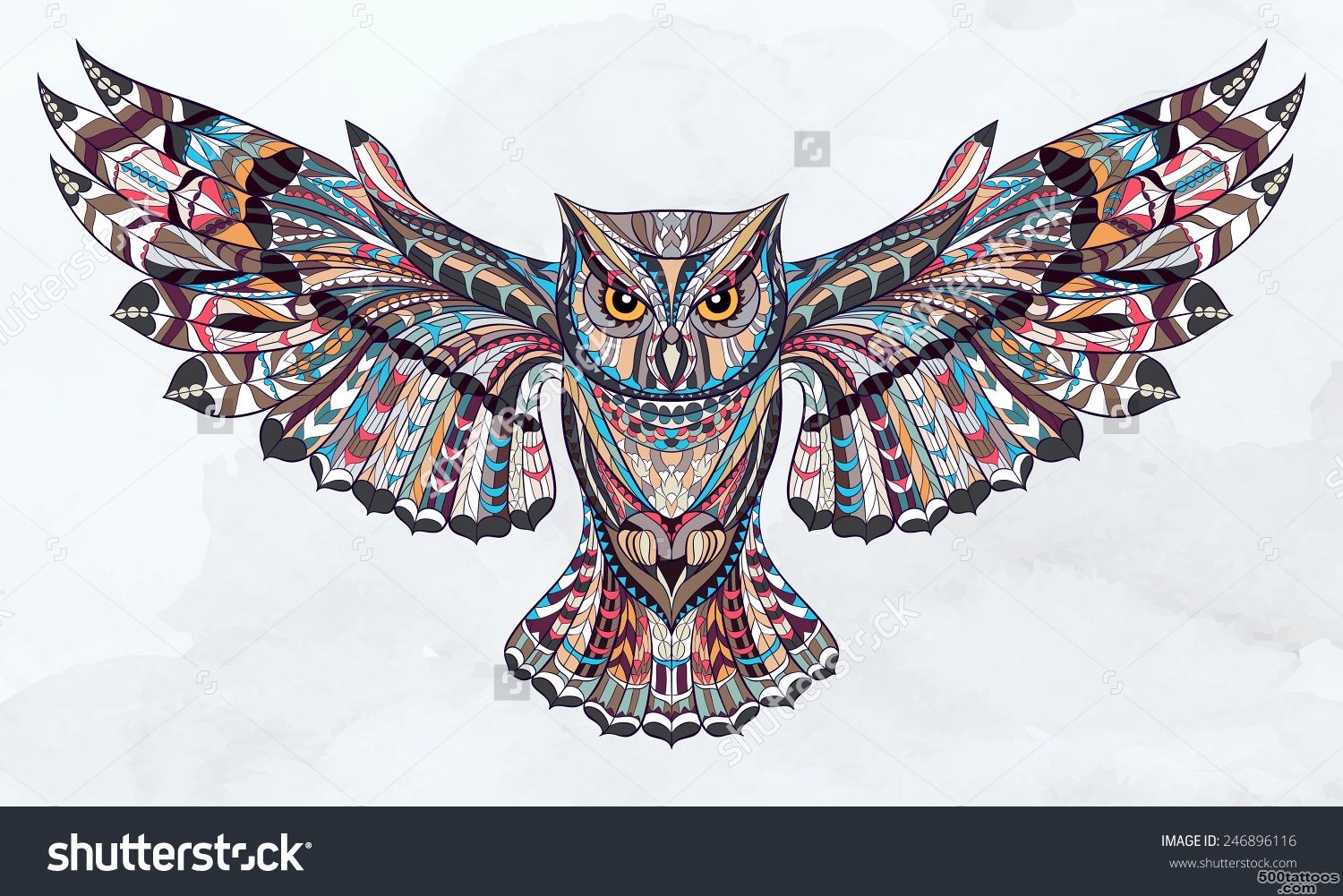 Patterned Owl On The Grunge Background. African  Indian  Totem ..._47