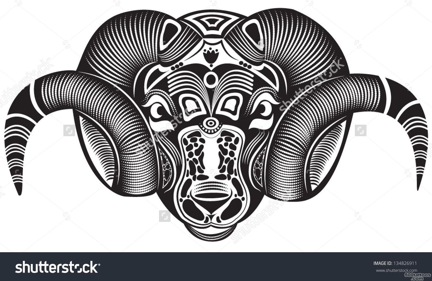 Vector Illustration Of A Totem Animal Tattoo   Ram   134826911 ..._44