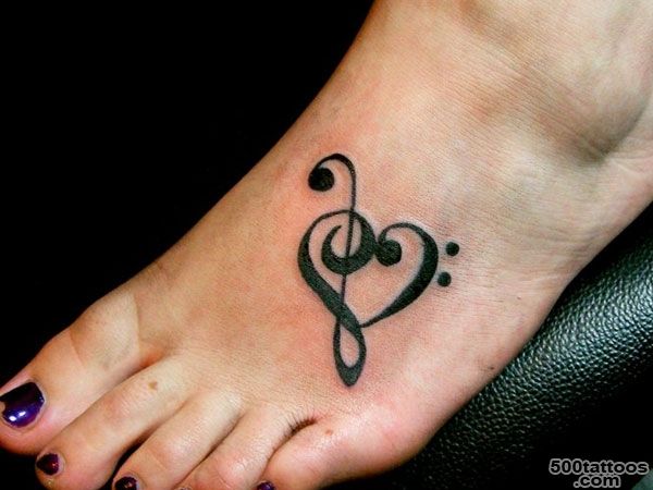 Heart Violin Key Tattoo On Girl Left Foot_46