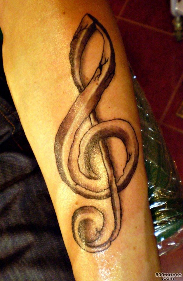 Violin Key Music Tattoo On Left Leg_15