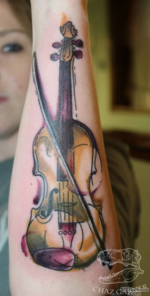 Water color violin tattoo . Artist   Chaz Garner watercolor ..._6