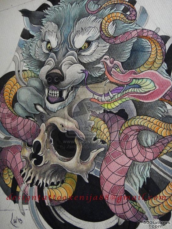 Japanese Wolf, Skull, amp Viper tattoo design  Tattoos  Pinterest ..._41
