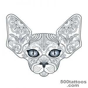 Tattoo head sphinx cat with floral ornaments vector by _25