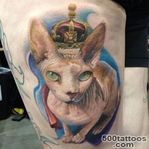 Watercolor sphynx cat and snail tattoo on leg   Tattooimagesbiz_9
