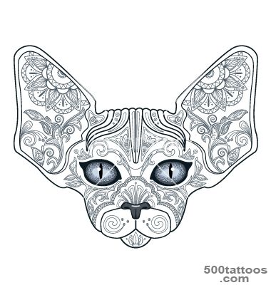 Tattoo head sphinx cat with floral ornaments vector by ..._25