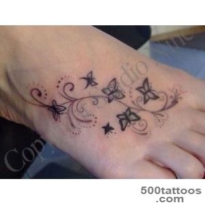 Attractive Black Flying Butterfly Tattoo On Foot_38