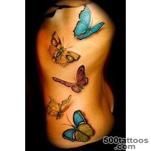 Three dimensional 3D butterflies tattoo on side By Monte _7