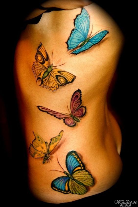 Three dimensional 3D butterflies tattoo on side. By Monte ..._7