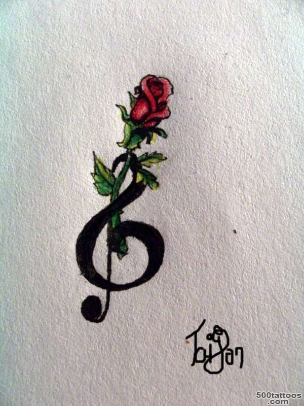 Black Treble Clef Heart With Rose Tattoo Stencil By Karcoolkaaa_23