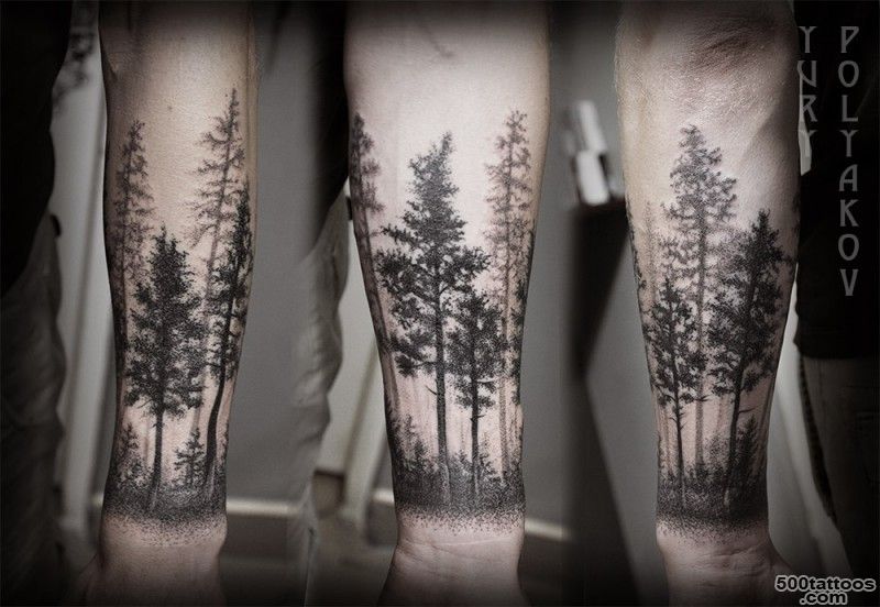 Beautiful black ink trees tattoo on forearm   Tattooimages.biz_7