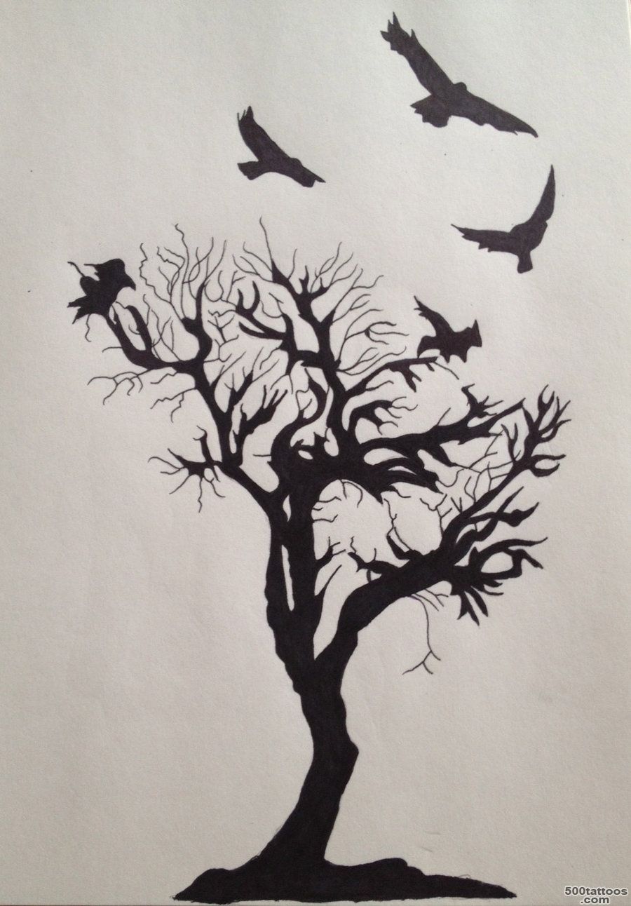 Crow On Tree Tattoo Sketch   Tattoes Idea 2015  2016_38