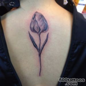Grey Ink Tulip Tattoo Design For Upper Back_36