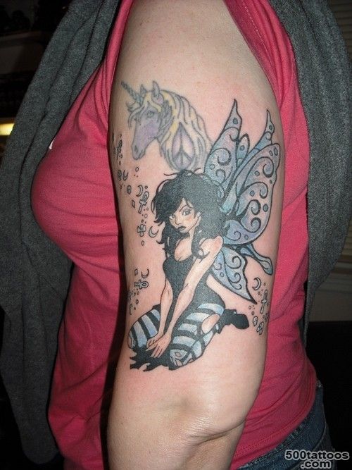 Fairy and unicorn tattoo on half sleeve   Tattooimages.biz_48