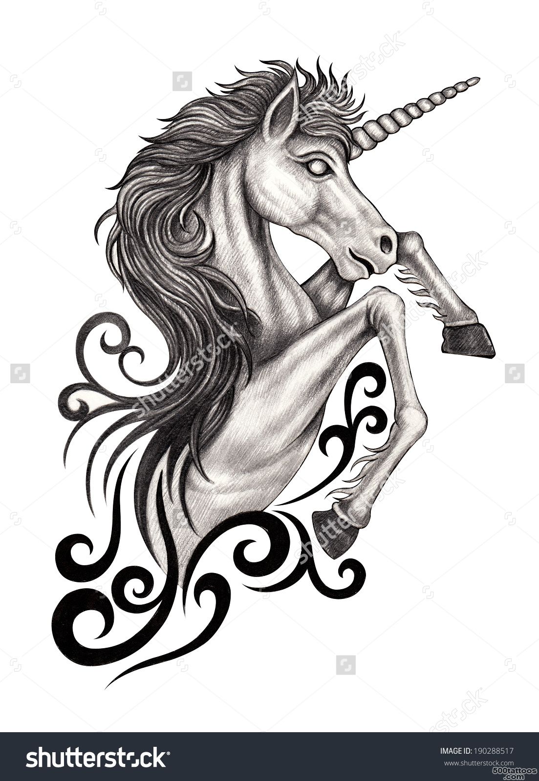 Unicorn Tattoo. Hand Drawing On Paper. Stock Photo 190288517 ..._31