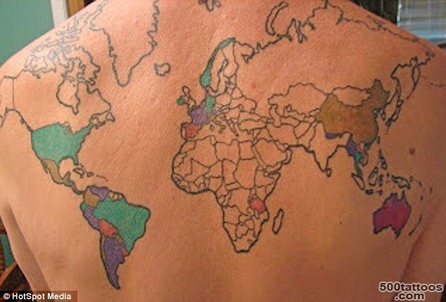 Unusual tattoos Traveller tattoos map on his back and fills in ..._26