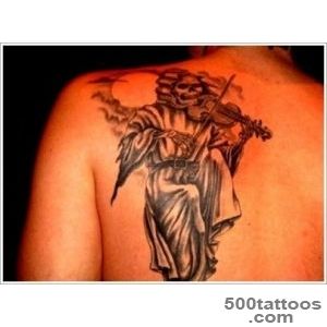 Death plays violin tattoo on shoulder blade   Tattooimagesbiz_39