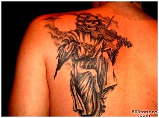 Death plays violin tattoo on shoulder blade   Tattooimages.biz_39