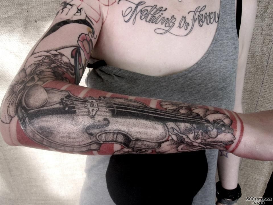 enriching Violin tattoo on sleeve. charming design.   I want Tattoo_19