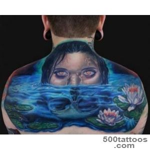 Girl Face In Water Tattoo On Man Upper Back_12